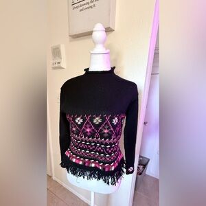 Vintage Harold’s Knit by Hand Black and Pink Patterned Sweater